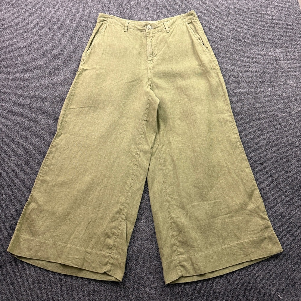 L'AGENCE Henderson Linen Wide Leg Crop Pants Womens 27 Green High Rise Coastal
